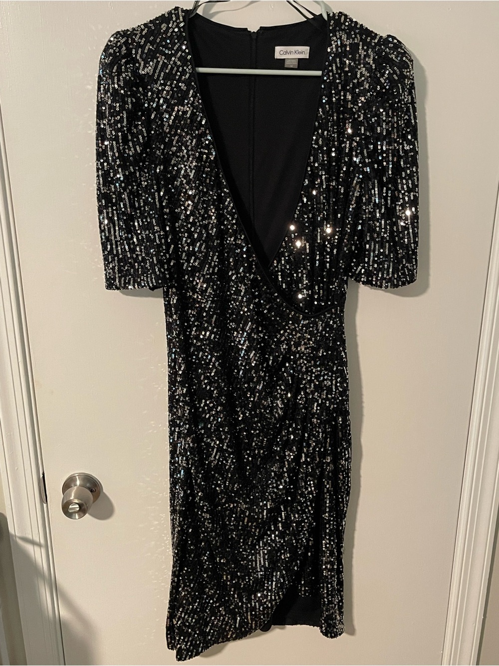 Calvin Klein Black Sequin Wrap-Style Mini Dress